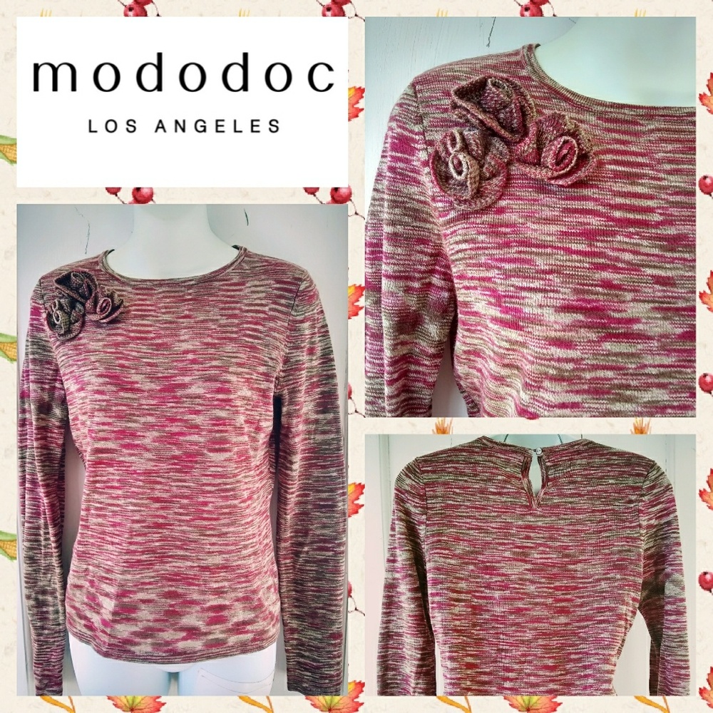 Mododoc Yarns Pink/Brown Marled Sweater Sz M